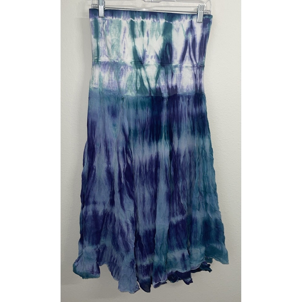 Cute Options Tie Dye Boho Skirt Womens Size M Blue‎ Fold Over Waistband Lined